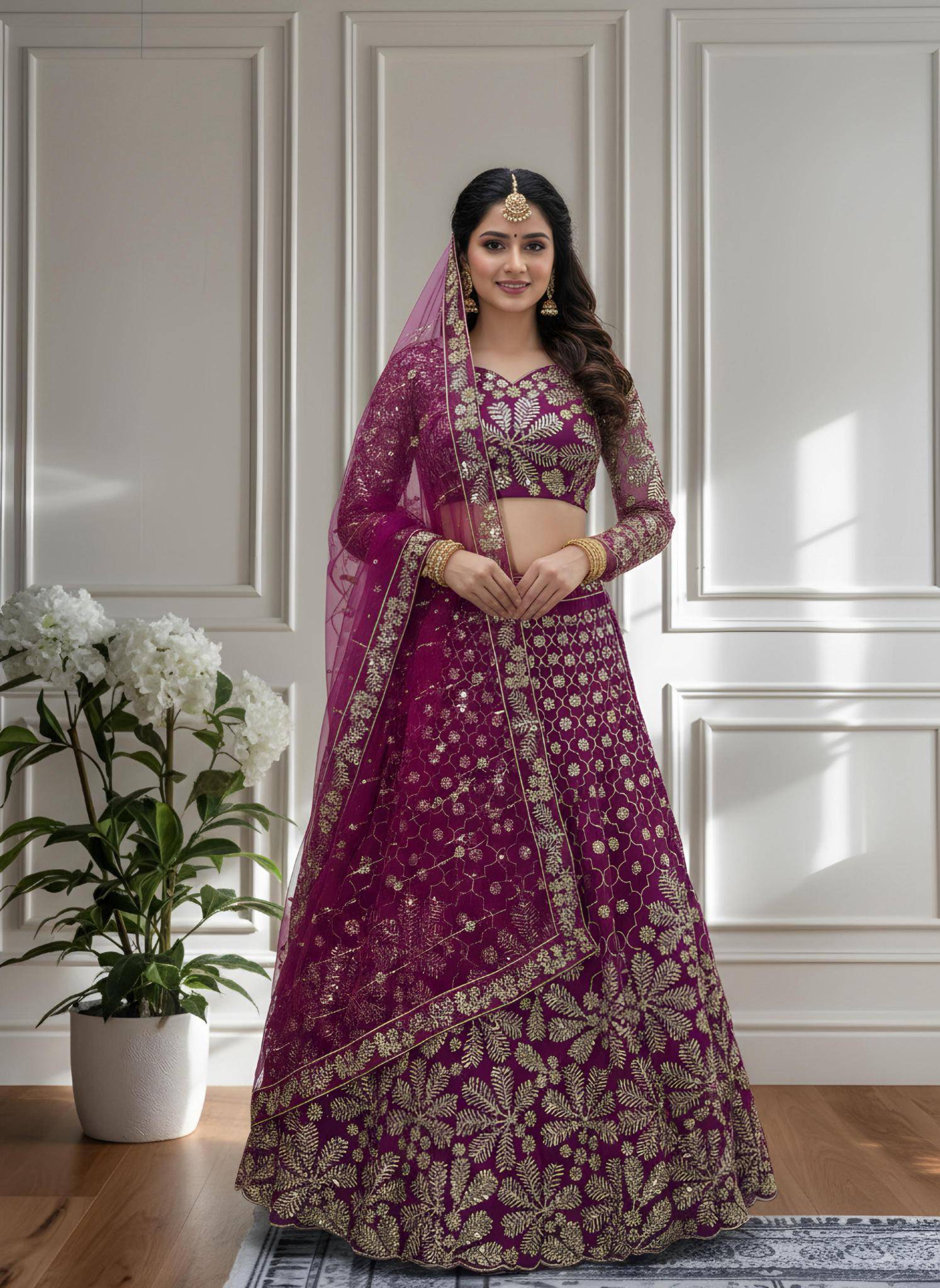 Shine in style with this beautifully Butterfly Net Purple Lehengha choli with price in Mumbai